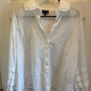 White button up blouse decorative collar and sleeves